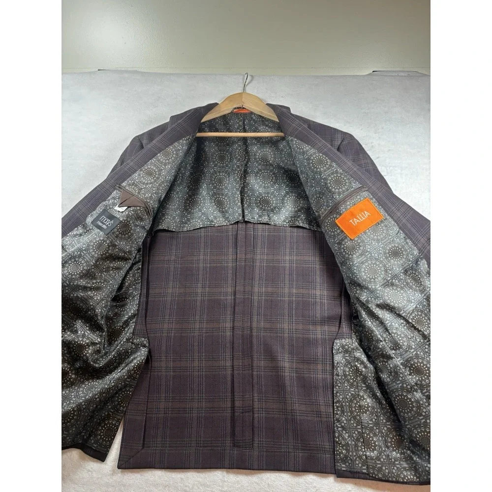 Tallia Mens 46R Plaid Sport Coat Wool Jacket  Brown 2 Button Notch Lapel - Picture 6 of 16